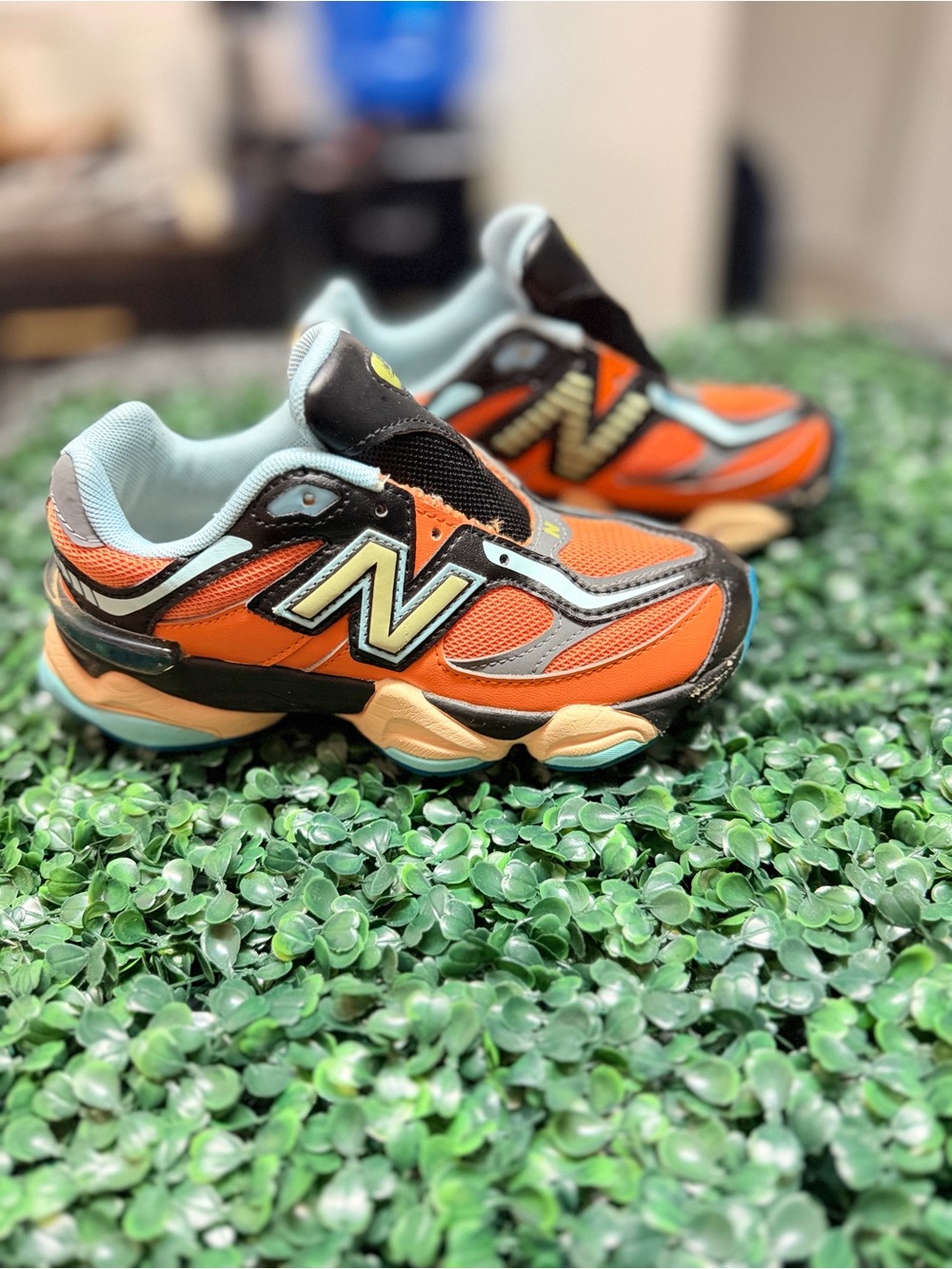 New Balance Kids Orange, Black and Light Blue Athletic Sneakers